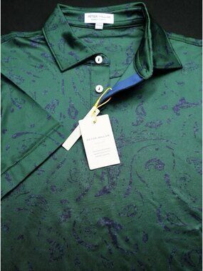 Peter Millar Golf Shirt Polo CS Summer Comfort Gator Bait Print Sz M Green Print